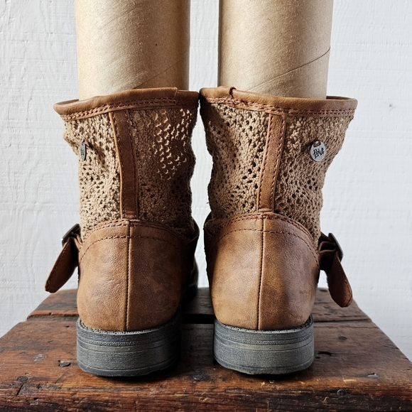 Slouchy moto boot - leather & crochet, Cognac, Women's size 9. - Picture 7 of 10